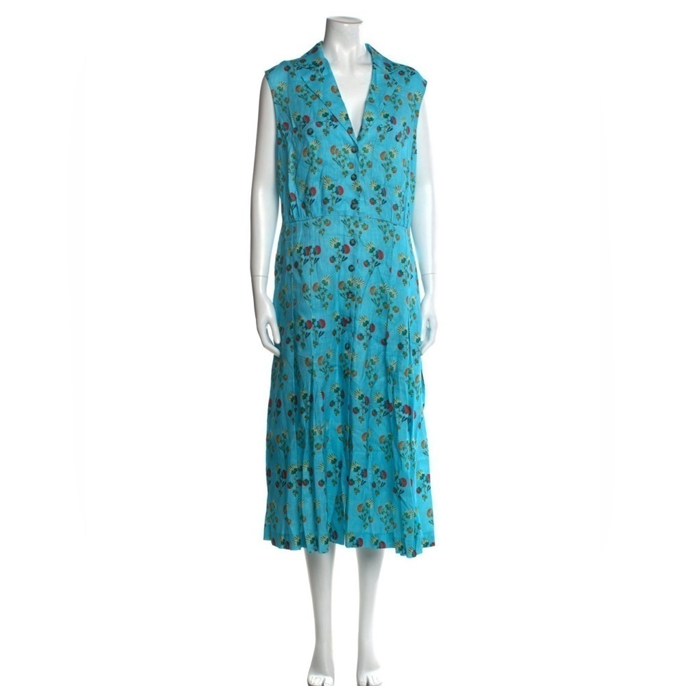 SALONI 100% Linen Eddie B Flowering Seashell Print Midi Dress Size US 8 NWT - Picture 7 of 9